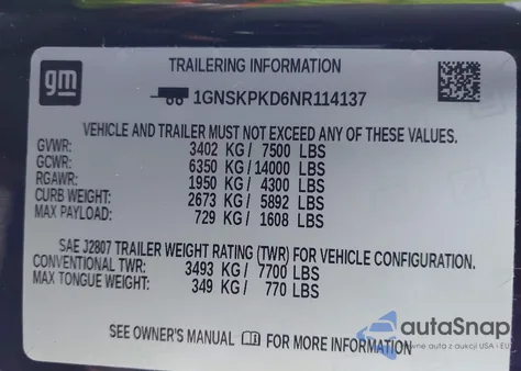 2022 Chevrolet Tahoe 4Wd Z71 from USA, damaged, VIN 1GNSKPKD6NR114137
